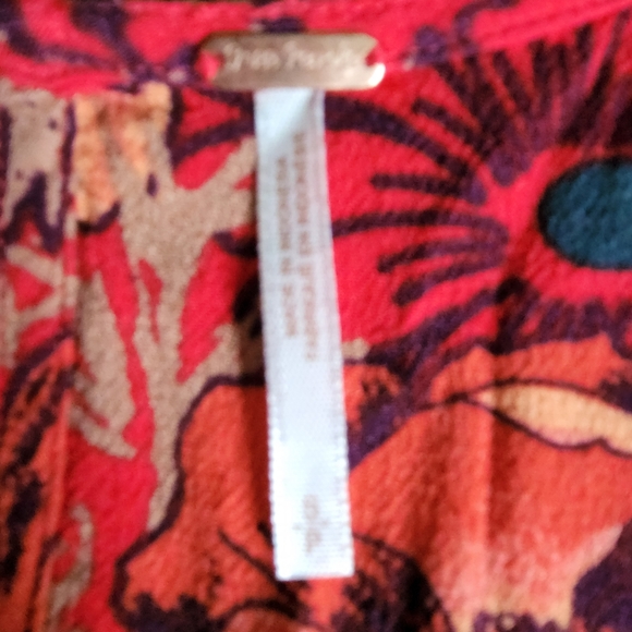 Free People Boho Red Floral Mini Dress Tunic Size Small Petite - Picture 3 of 3